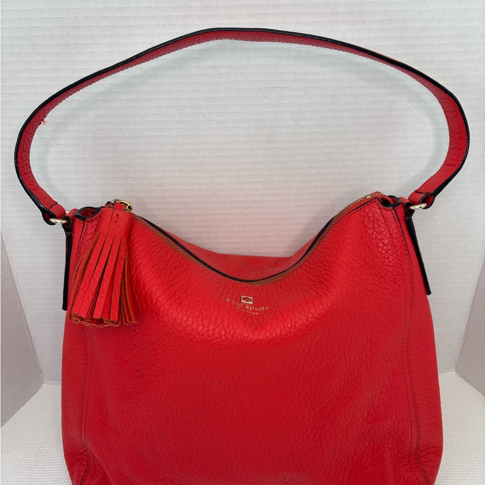 kate spade Bright Red Leather Tassel Hobo Shoulder Bag - Picture 1 of 13